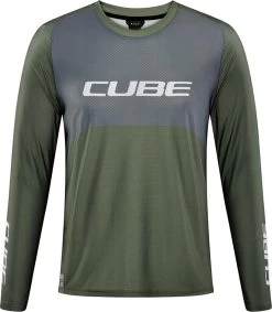 CUBE VERTEX Rundhalstrikot TM Langarm Olive´n´grey